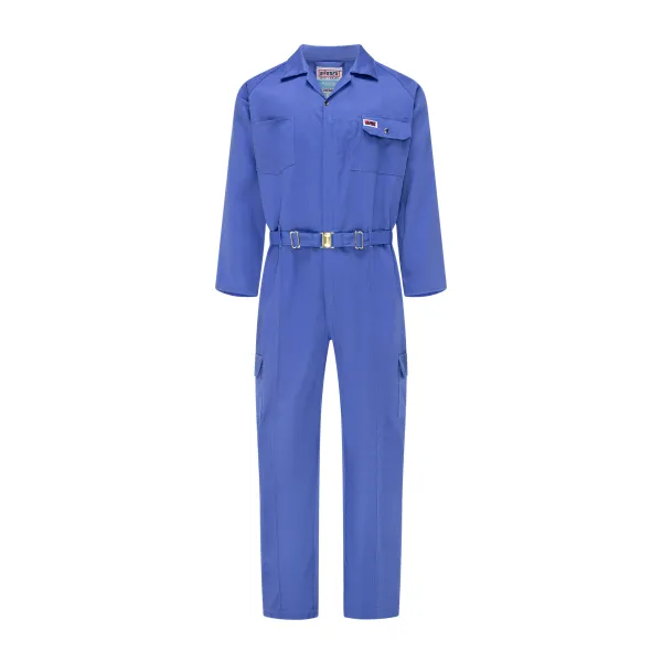 Alpha Coverall BTC 850 blue front view, long sleeves, chest pockets and waist belt