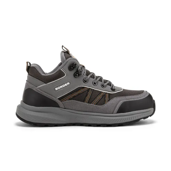 Safety Shoes BFP 2066 grey side view with lace-up front, padded collar and chunky sole