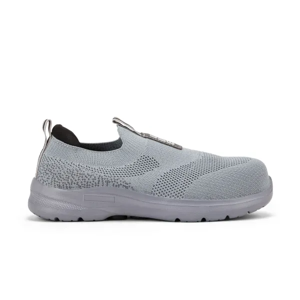 Safety Shoes BSW 0517 grey front view with knitted upper, pull tab and thick sole