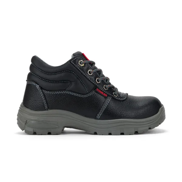 Stabler Ankle Plus BFP 2063 black front view, lace-up ankle boot with padded collar and grey sole