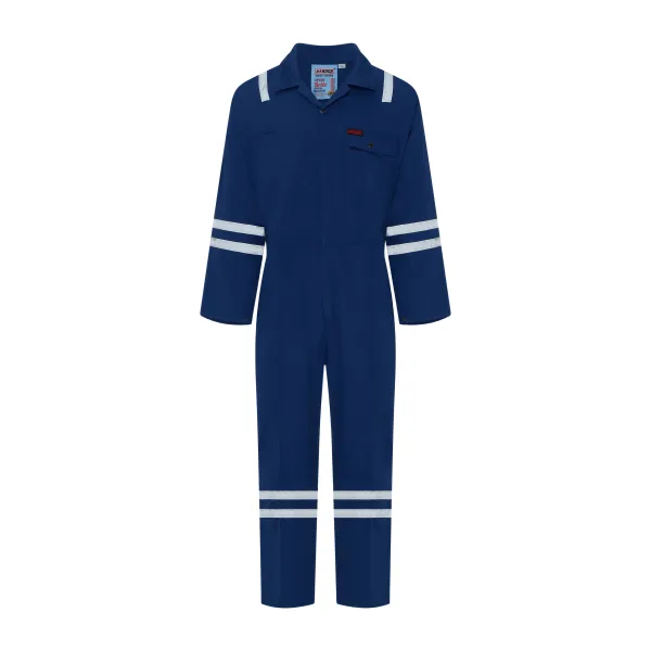 Supreme Brite Coverall BSC 0801 front view, navy with reflective tape on shoulders, arms and legs, chest pocket