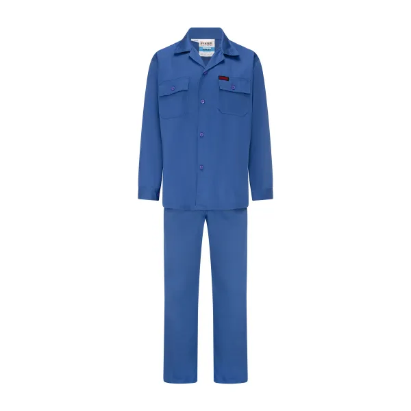 Supreme Work Suit BSS 0900 blue front view with long sleeves, twin chest pockets and button fastening