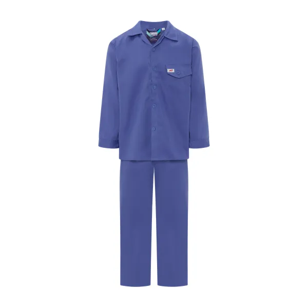 Toriox Work Suit TTS 2007 Blue front view, long sleeves, button front, chest pocket